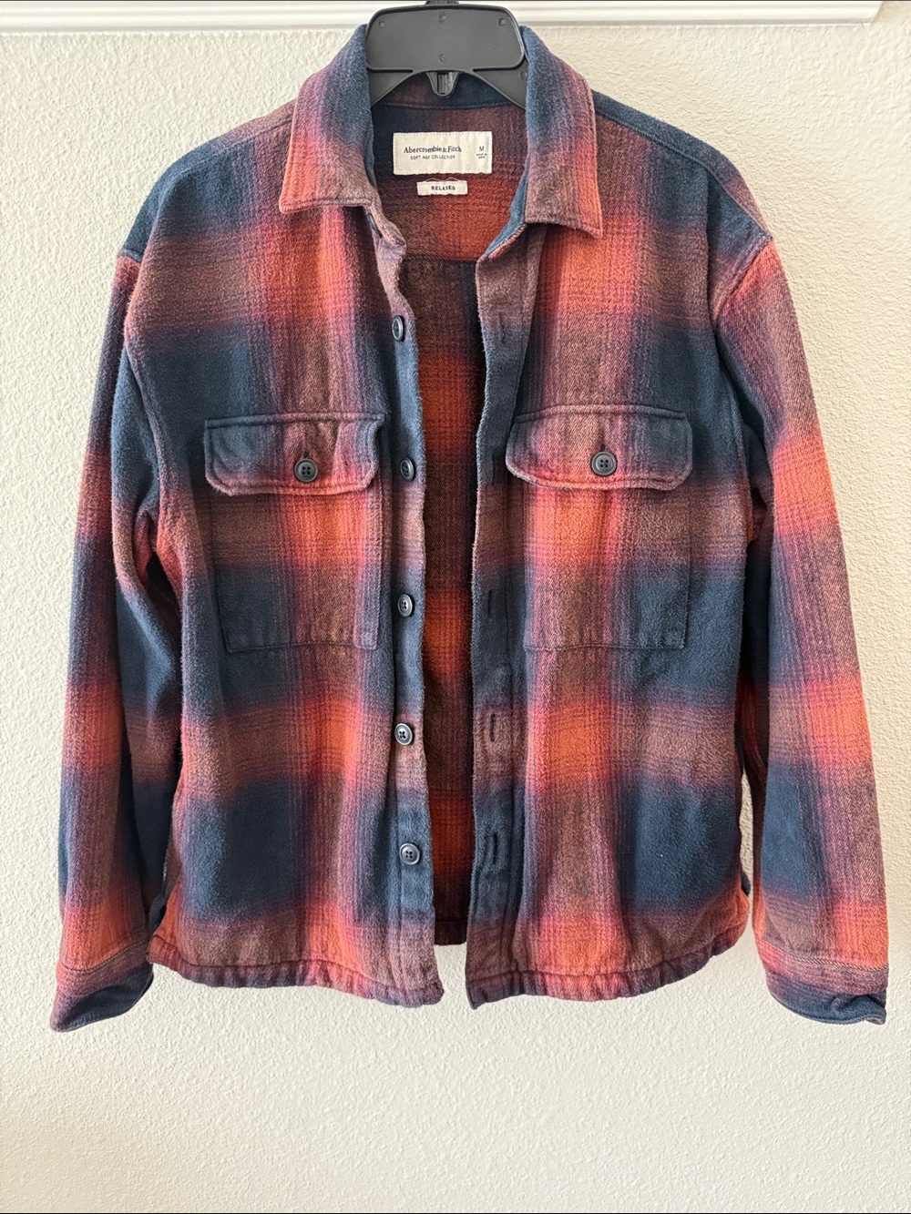 Abercrombie & Fitch Women’s Red and Navy Plaid Utility Jacket